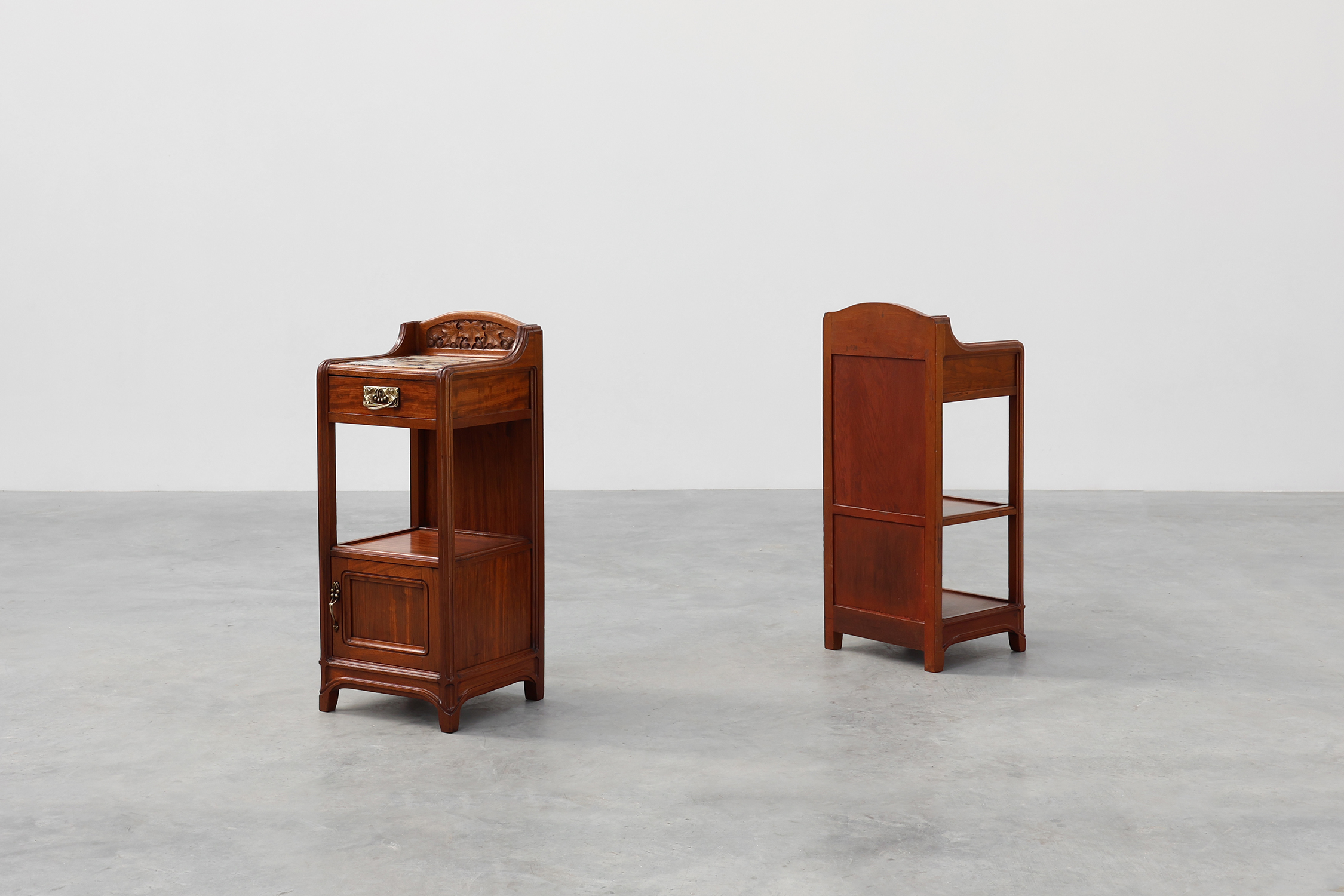 Pair Art Nouveau Nightstands with marble top by Paul Alexandre Dumas, France ca. 1910thumbnail